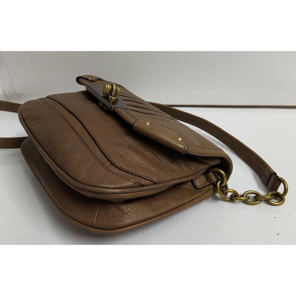 B. Makowsky Brown Pebbled Leather Turnlock Flap Closure Crossbody Bag - Picture 4 of 12